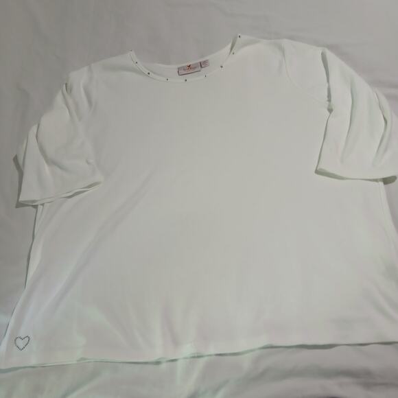 Quacker Factory 2X White 3/4 slv T-Shirt & Blue Full-Zip Bedazzled Vest 2 items! - Picture 6 of 15